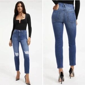 Good American Good Classic Jeans in Distressed Indigo - Size 6/28